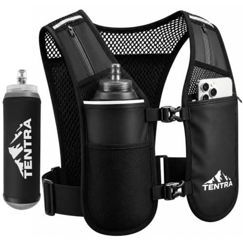 TENTRA Running Vest For Women Men With 500ml Water Bottle | Waterproof Phone Holder | Unisex Adjustable Reflective Vest | 8 Pockets, Lightweight Running Hydration Vest | Running Accessories