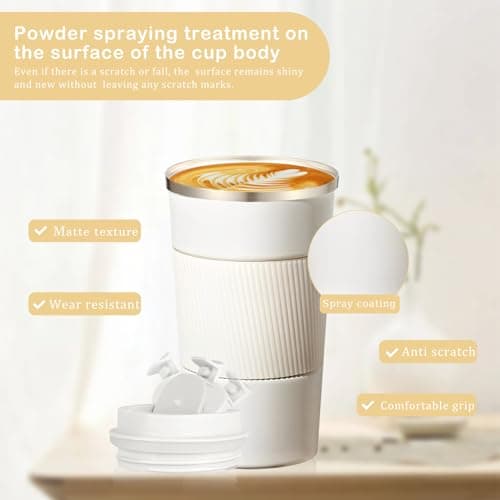 Senshuomy Travel Mug, Insulated Coffee Cup with Leakproof Lid, Reusable Coffee Cups Travel Cup, Stainless Steel thermaol Mug for Hot Cold Drinks (White 380ml) — view 6