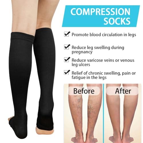 ACWOO Compression Socks for Women & Men, 2 Pairs Open Toe Graduated Stockings Support, Non-Slip Flight Socks Running Socks for Sports, Flying, Maternity Pregnancy, Nurses, Travel, Running — view 4