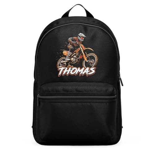 Purple Print House Personalised Dirtbike Mini Backpack Bag For Kids Custom Name Off Road Back To School Nursery Toddler, One Size, Black