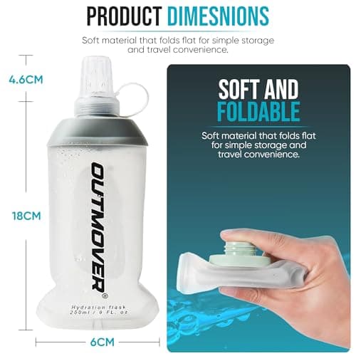 Soft Flask 250ml Collapsible Water Bottle | Running Water Bottle with Leakproof High-Flow Valve | BPA-Free TPU Hydration Flask for Marathon, Hiking, Cycling | Wide Mouth, Easy Clean — view 3