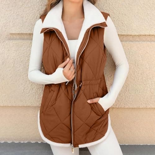 Cocila Gilet For Women Uk Fleece Full Zip Up Waist Padded Sleeveless Winter Thermal Badywarmer Casual Waitcoats (Brick Red, M) Cream Ladies Jackets Lightweight Down Jacket Packable Womens — view 3