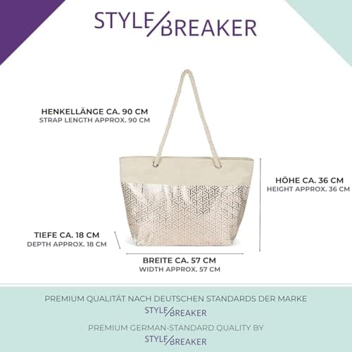 styleBREAKER Womens Beach Bag with Metallic Cube Print,Beige- Rose Gold — view 6