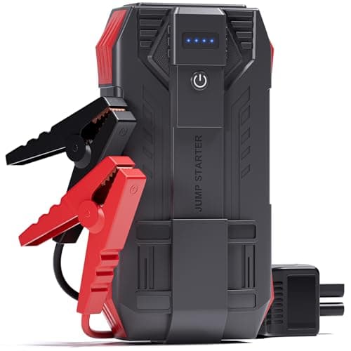 Povasee Jump Starter Power Pack, 6000A Car Battery Booster Jump Starter Power Bank (up to 10L Petrol/8L Diesel), 12V Jump Pack Car Starter with Jump Leads, Emergency LED and 2 USB Ports