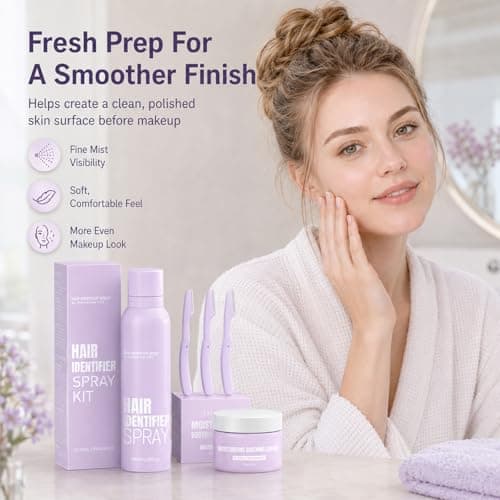 Floral Fragrance Facial Hair Identifier Spray Kit - Purple Dermaplaning Face Care Set, Fine Mist Shaving Aid, Moisturizing Cream Included, Smooth Soft Skin, Home And Travel Use — view 2