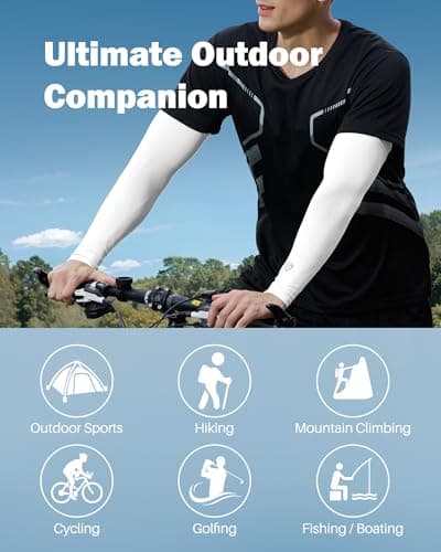 SHINYMOD Compression Sleeves Arm Warmers UV Sun Protection Men Women Cooling Sleeves to Cover Arms for Cycling, Driving, Golf, Hiking (2 Pairs: White, Orange) — view 6