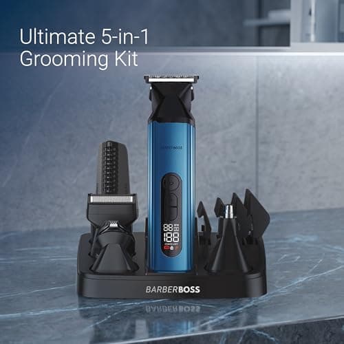 BarberBoss All-in-one Men’s Grooming Kit, Beard, Hair & Body Trimmer with Nose & Ear Trimmer and Foil Shaver, Cordless USB Rechargeable Groomer for Men with LED Display & 3 Speeds — view 2