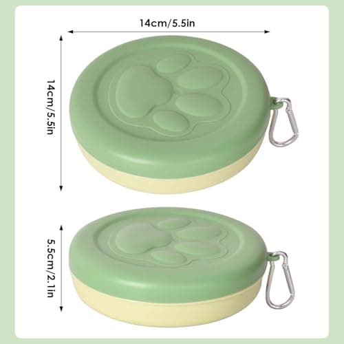 DEARBAG Travel Bowls Dog & Cat, Portable Pet Food & Water Bowl, Plastic Feeding Bowl with Lid and Carabiners, Pet Feeding Watering Dish for Outdoor Camping Hiking, Easy to Carry (380mL) (Green) — view 3