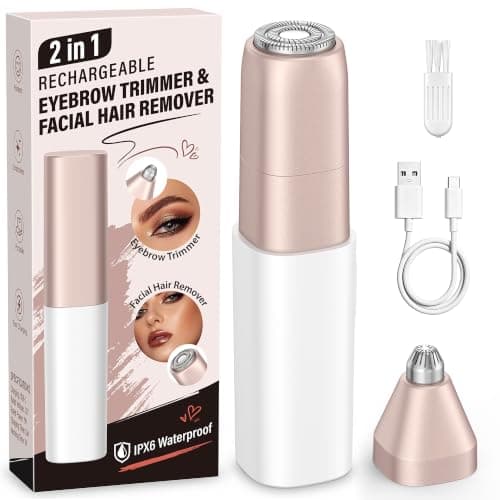 Eyebrow Trimmer Facial Hair Removal for Women – 2 in 1 Rechargeable Face Shaver & Eyebrow Razor, Painless, IPX6 Waterproof, Travel Size for Peach Fuzz, Fine Hairs, Upper Lip & Chin