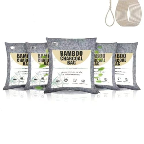 Bamboo Charcoal Air Purifier Bags – Natural Odor Absorber Eliminators, Ideal for Home Closets, Pet Litter Boxes, Cars, Refrigerators & Shoe Cabinets (100 g (Pack of 5))