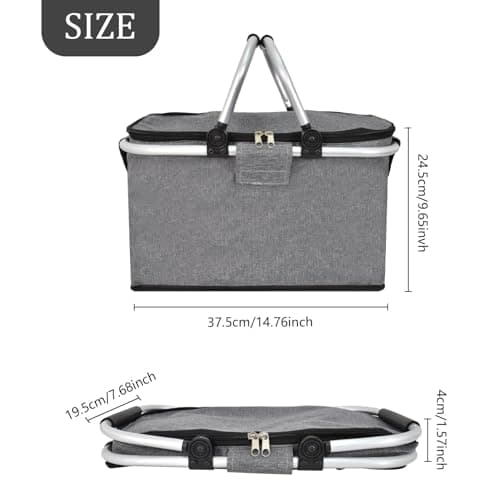 30 L Shopping Basket Cooler Bag Insulated Picnic Basket, Premium Extra Large Cooling Cooler Cool Bag, Collapsible Lunch Bag Box, for Camping/Outdoor Activities/Family Travel/BBQ/Shopping (Gray) — view 2