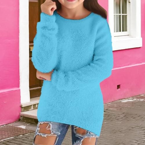 Teen Girls Crew Neck Jumper Kids Plain Sweater Top Casual Fleece Sweatshirt — view 2