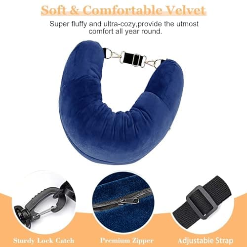 Stuffable Neck Pillow for Travel, 80 * 18.5cm Stuffable Travel Pillow with Adjustable Straps, Travel Pillow Stuffable with Clothes, Neck Pillow Stuffable for Extra Luggage Travel Essentials(Blue) — view 3