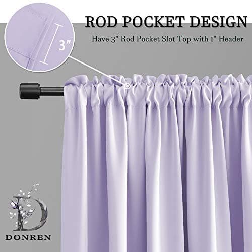 DONREN Lavender Purple Blackout Room Darkening Curtains for Kitchen - Window Treatment Rod Pocket Curtain Drapes for Bedroom(52 W by 63 Inch Length,Set of 2 Panels) — view 4