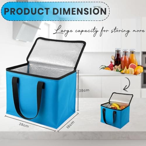 TIJAR® Hot Food and Cooler Bag, 12L, Insulated Bag and Carrying Handle, Collapsible Medium Size Cool Bag, Lunch Bag, Cool Box, Grocery Shopping Bags, Cooling Bag for Camping BBQ Outdoor (Blue 12L) — view 4