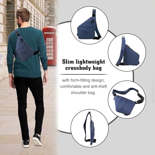 Anti Theft Crossbody Bag for Women Personal Flex Travel Bag Anti-Theft Cross Body Bag Sling Chest Bag for Men （Blue） — view 4