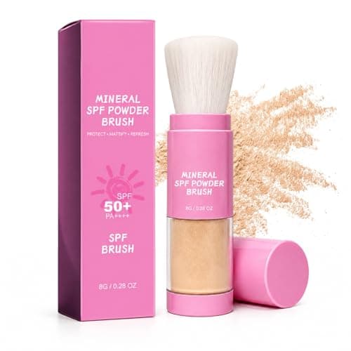 Mineral Sunscreen Powder, SPF 50+ Mineral Setting Powder, Brush On Sunscreen - Lightweight Face Powder, Oil Control Matte Finish - Travel Size for Scalp, Hairline & Face