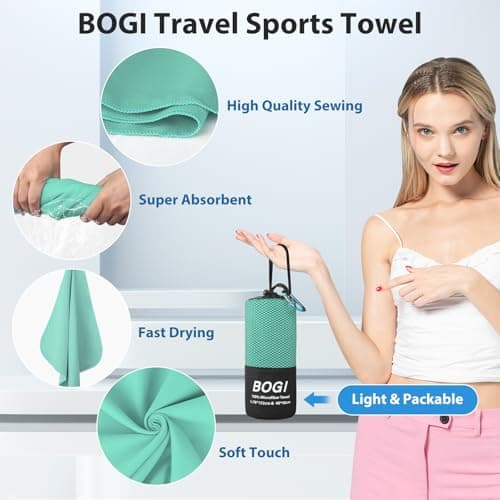 BOGI Microfibre Travel Towel, Quick Dry, Soft Lightweight Gym Towel, Super Absorbent & Ultra Compact for Beach, Sports, Swimming, Gym, Yoga, Camping, Hiking (M:100cmx50cm-Mint) — view 4