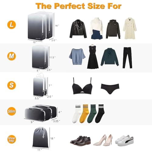 Compression Packing Cubes, Lumesner 8 Set Travel Packing Cubes for Carry on Suitcases, Compression Suitcase Organizers Bag Set & Travel Cubes (8-piece, Ombre: Day & Night) — view 2