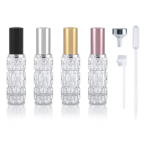 YoHyien 4 Pcs Travel Perfume Atomiser Refillable 10ml, Glass Perfume Travel Bottle, Portable Aftershave Atomiser Spray Bottle, Mini Fragrance Decanter for Handbag, Pocket, and Purse (Multicolor)