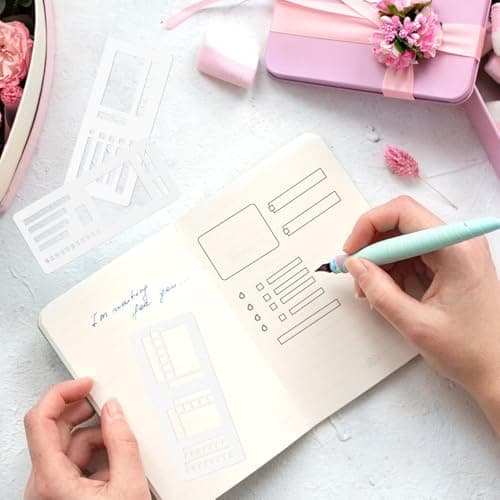 6 Pack Stencils Drafting Tools, FineGood Handmade Flexible Record Template,Reusable Templates Planner Stencils for Journaling Checklists Boxes Lines & Daily Planning — view 5