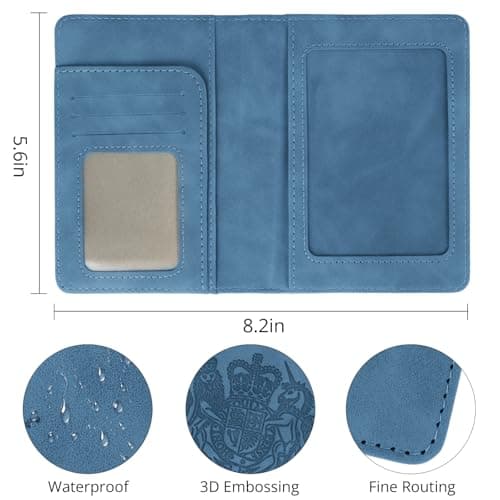 Cinocratic Passport Holder for Travel Accessories,RFID Blocking PU Leather Passport Cover Wallet Card Case for Men and Women (Blue) — view 3
