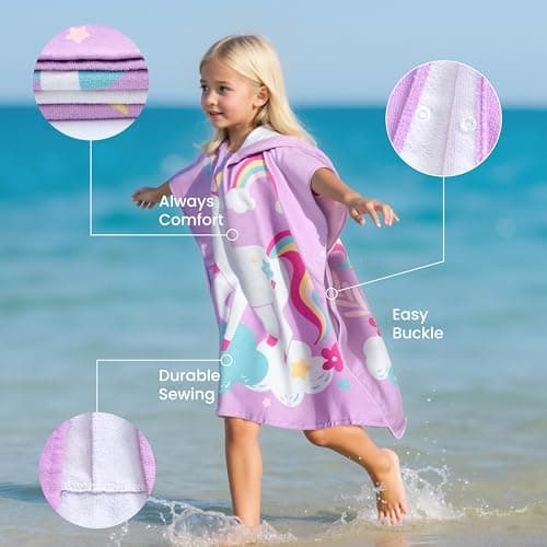 Joiedomi Kids Beach Towels 30"x30" with Hood for Girls, Flamingo Hooded Toddler Bath Towel Poncho Quick Dry Soft Microfiber 30"x30" beach towel for kids — view 4