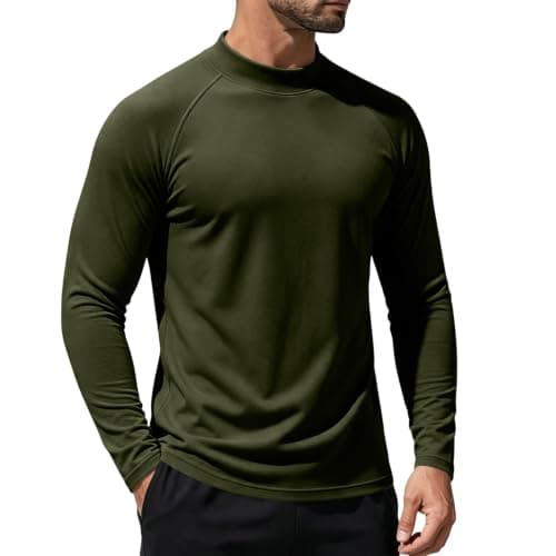 Turtleneck Tops for Men, Slim Fit Thermal Long Sleeve Base Layer,Army Green — view 2