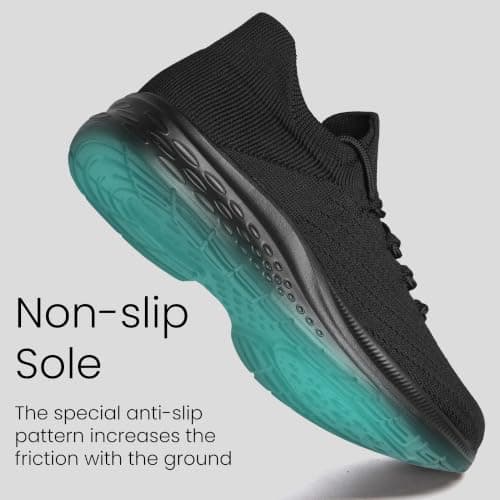 HOIYHEK Mens Trainers Lightweight Breathable Walking Shoes Casual Mesh Sneakers with Cushioned EVA Sole Comfortable Everyday Shoes for Gym Work Travel All Black Size 13 — view 6