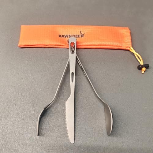 Dawn Deer Titanium Fork Spoon Knife Set - Camping Tongs | Ultralight Backpacking Utensils, Travel Cutlery Set, Heat-Resistant & Rustproof, Hiking Survival Gear (Spoon + Fork + Knife) — view 5
