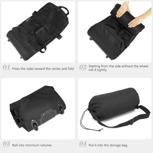TAIHOYIN Large Foldable Duffle Bag with Wheels 85-100L Expandable Wheeled Holdall Extra Large Travel Rolling Duffel Bags for Men Women Collapsible Big Soft Luggage Camping, Black — view 5