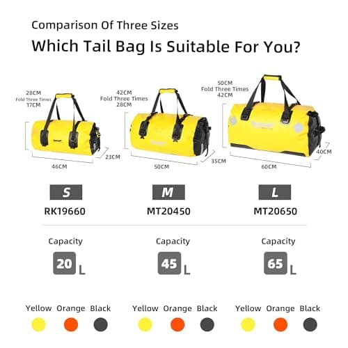Rhinowalk Motorcycle Saddle Bag Motorbike Seat Bag 65L Travel Tail Bag Waterproof Pannier Motor Bike Accessories Powersports Luggage (Black) — view 2