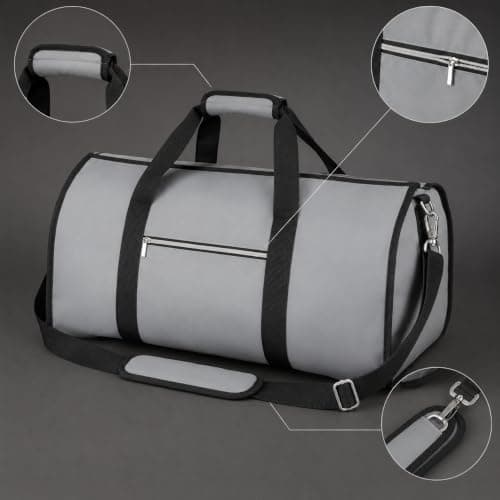 Premium Travel Garment Bags & 2-in-1 Duffle Suit Carriers – Light Grey 45L Holdall, Black XL Breathable Garment Bag, Dark Grey Water-Resistant Suit Cover, Foldable and Space-Saving (Light Grey) — view 6