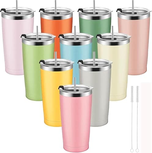 10 Pack Travel Mug Bulk, Stainless Steel, with Lid and Straw, 20oz/568ml