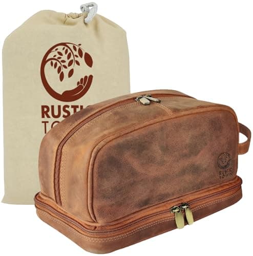 Leather Toiletry Bag for Men - Full Grain Leather Wash Bag - Travel Shaving Dopp Kit Toiletries Organizer - Cosmetic Makeup Bag for Women