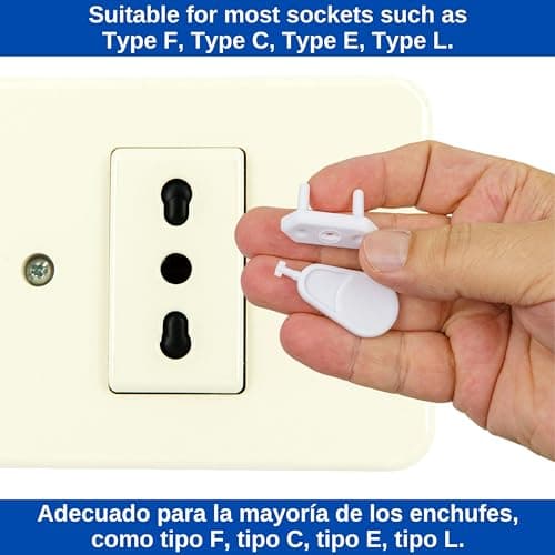 Socket child safety lock without glue, 20 pieces, suitable for sockets type F and type L, in white, with keys, outlet safety plug, connector child security, baby point lock set — view 5