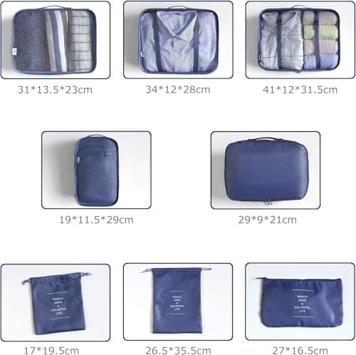 LANSKLBD 6/8 Set Packing Cubes for Suitcases Travel Luggage Packing Organizers,Travel Accessories Essentials Luggage Organizer with Shoe/Tioletry/Laundry Bag (Dark Blue, 8 set) — view 4