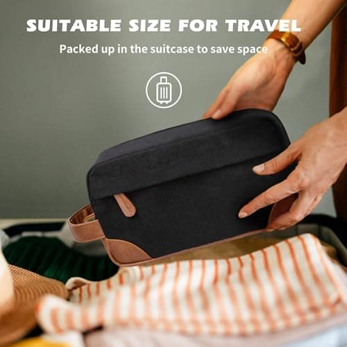 Wash Bag for Men, Water Resistant Travel Toiletry Bag with 6 Pocket, Wide-Open Zipper Cosmetic Makeup Organizer Bag, Canvas Toiletry Bag with Handle for Men Gym Swinming Travel — view 5