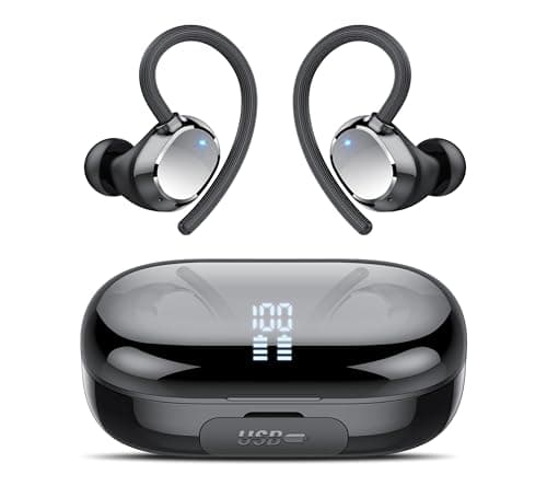 Wireless Earbuds, New 128H Bluetooth 5.4 Headphones Sport with Earhooks, Earbuds Dual LED Display, 4 ENC Noise Cancelling Mic Wireless Earphones, IP7 Waterproof Ear Buds for Sport/Gym/Running