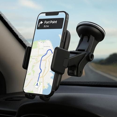 Evapure Universal Car Phone Holder Mount, Military-Grade Cradle For Dashboard, Windscreen & Air Vent, Strong Suction, Anti-Shake, One-Hand Use, Dark Black — view 2
