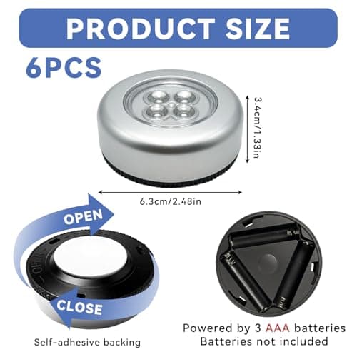 6 Pack Wireless Stick On Push Lights, Battery Powered Touch Lamp with 4 LED — view 3