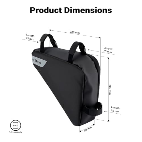WilTec Bike Frame Bag, 23 x 6 x 20 cm with 1.8 Litre Capacity, Water-Repellent Frame Bag — view 3