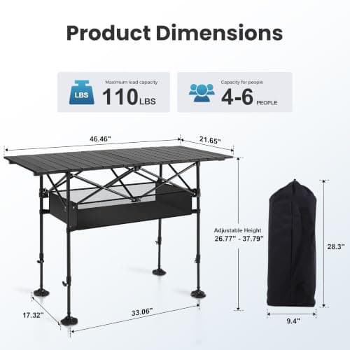 ALPHA CAMP Folding Camping Table, Adjustable Height Roll-up Picnic Table — view 2