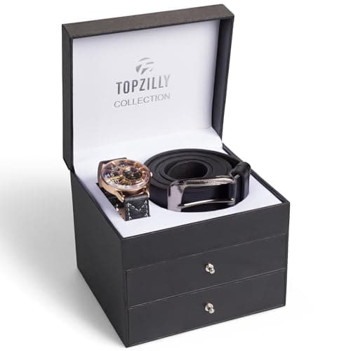 Topzilly Premium Mens Gift Set: Watch, Bracelet, Keychain, Leather Wallet & Belt - Birthday Gifts for Him, Christmas Gifts for Men, Mens Wallets, Gift Ideas, Hampers for Men — view 3