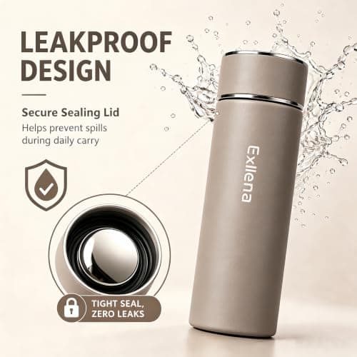 【Upgraded】 Exllena Small 500ml Water Bottle for Handbag – Small Flask for Hot & Cold Drinks, Perfect Small Insulated Water Bottle for Travel, Milk, Coffee...(Brown) — view 5