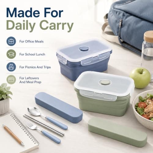 4Pcs Silicone Food Storage Containers Set Collapsible Lunch Boxes with Lids — view 6