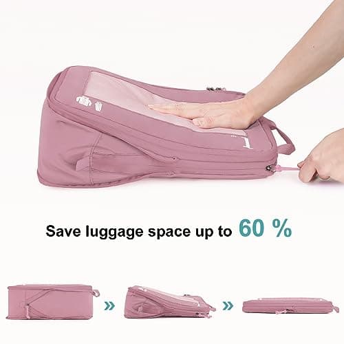 ECOHUB 5 Set Compression Packing Cubes for Suitcases Organiser Bags Travel Accessories with Shoes Bag Tear-resistant Travel Cubes with ID Tag Expandable Packing Bags(Pink) — view 3