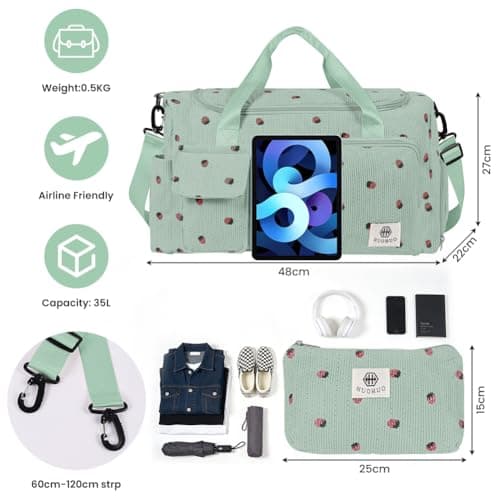 Adiwo Large Gym Bag Womens, Sports Bag with Shoes Compartment, Multiple Compartments, Foldable Overnight Weekend with Wet and Dry Separation, Large + Small Holdall for Gym Sports and Travel, Green — view 2