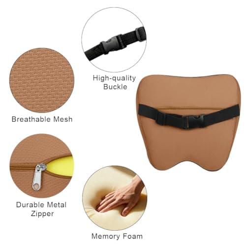 Alaoo Car Neck Support Pillow, Car Seat Headrest for Relieving Neck Fatigue with Adjustable Strap, Soft Memory Foam and Breathable Removable Cover for Passenger or Driver, Brown with Black Trim — view 3