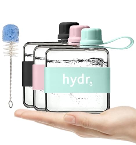 hydr™ v2 Flat Water Bottle For Handbag & Flexible Cleaning Brush | 320ml Tritan BPA Free Slim Travel Water Bottle, small water bottle for handbag